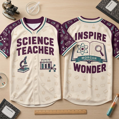 Personalized Science Teacher Baseball Jersey - Custom Inspire Wonder Gift - mockup 2