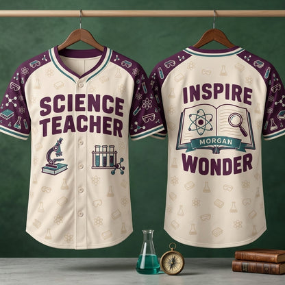 Personalized Science Teacher Baseball Jersey - Custom Inspire Wonder Gift - mockup 3
