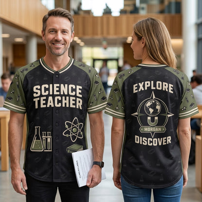 Personalized Science Teacher Baseball Jersey - Explore & Discover Custom Shirt - mockup 1