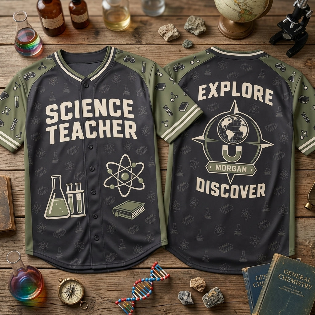 Personalized Science Teacher Baseball Jersey - Explore & Discover Custom Shirt - mockup 2