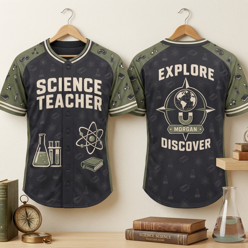 Personalized Science Teacher Baseball Jersey - Explore & Discover Custom Shirt - mockup 3