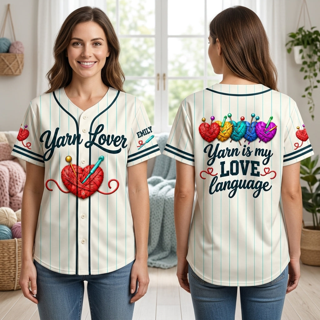 Personalized Yarn Lover Baseball Jersey – Custom Gift for Knitters & Crocheters - mockup 1