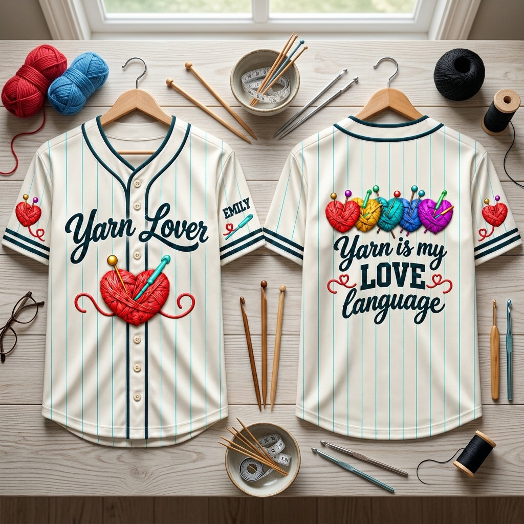 Personalized Yarn Lover Baseball Jersey – Custom Gift for Knitters & Crocheters - mockup 2