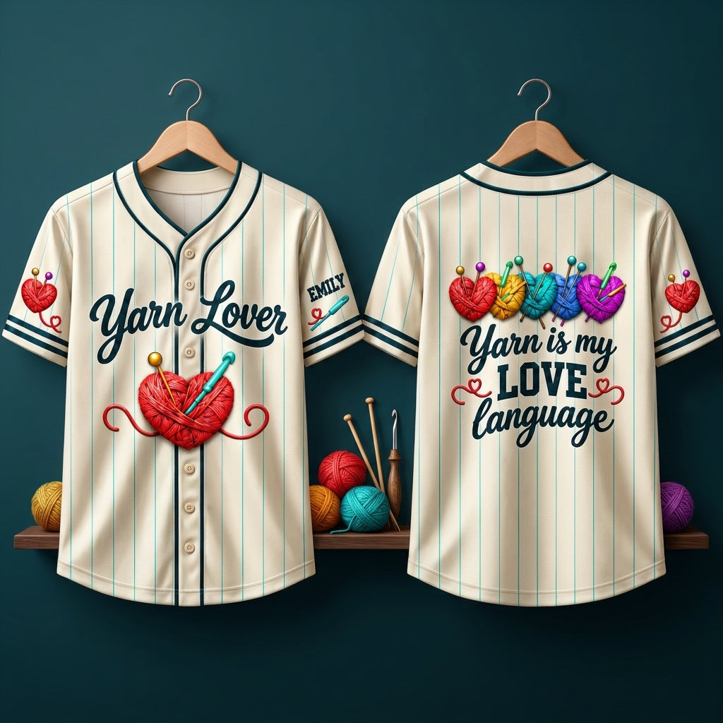 Personalized Yarn Lover Baseball Jersey – Custom Gift for Knitters & Crocheters - mockup 3