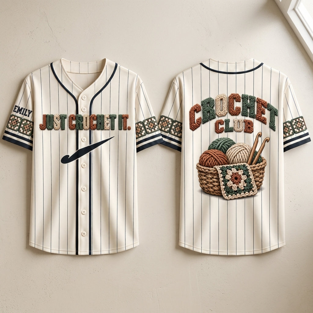 Custom Just Crochet It Baseball Jersey - Personalized Crochet Club Gift for Crafters - mockup 1