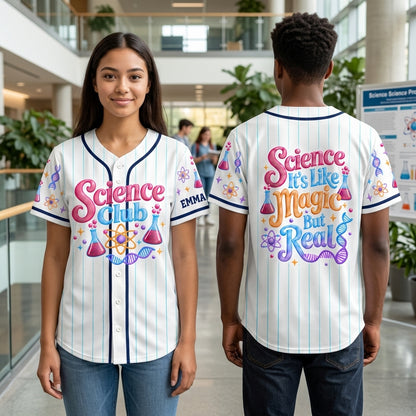 Personalized Science Club Baseball Jersey - Science It's Like Magic But Real - mockup 1
