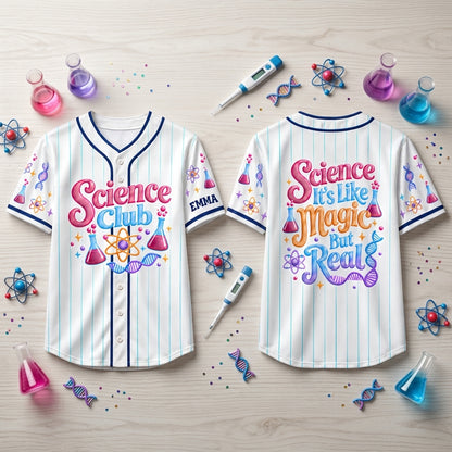 Personalized Science Club Baseball Jersey - Science It's Like Magic But Real - mockup 2