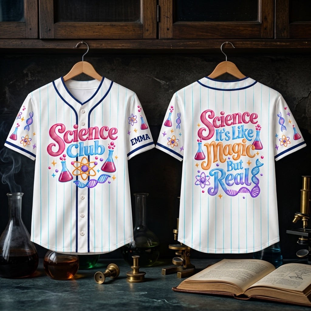 Personalized Science Club Baseball Jersey - Science It's Like Magic But Real - mockup 3