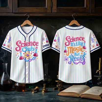 Personalized Science Club Baseball Jersey - Science It's Like Magic But Real - mockup 3
