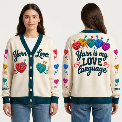 Personalized Yarn Lover Knitted Cardigan - Custom Name Gift for Knitters and Crocheters - mockup 1
