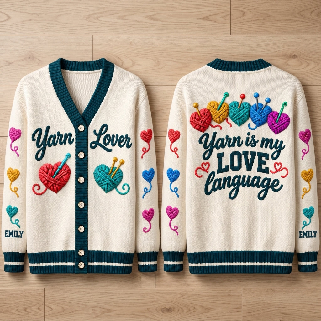 Personalized Yarn Lover Knitted Cardigan - Custom Name Gift for Knitters and Crocheters - mockup 2
