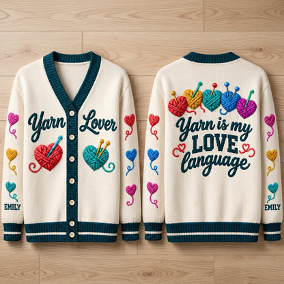 Personalized Yarn Lover Knitted Cardigan - Custom Name Gift for Knitters and Crocheters - mockup 2
