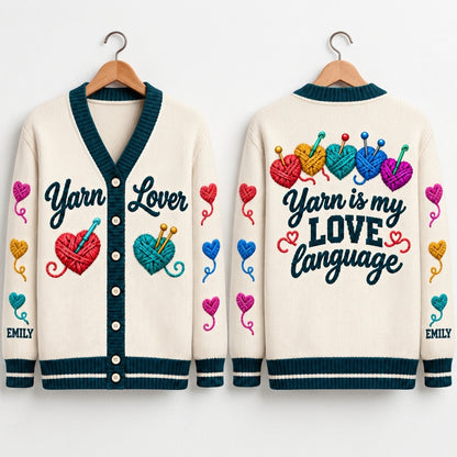 Personalized Yarn Lover Knitted Cardigan - Custom Name Gift for Knitters and Crocheters - mockup 3
