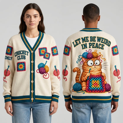 Personalized Crochet Club Cat Knitted Cardigan – Funny Gift for Crocheters - mockup 1
