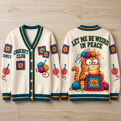 Personalized Crochet Club Cat Knitted Cardigan – Funny Gift for Crocheters - mockup 2