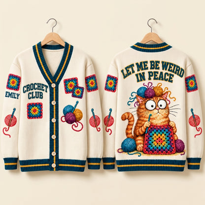 Personalized Crochet Club Cat Knitted Cardigan – Funny Gift for Crocheters - mockup 3
