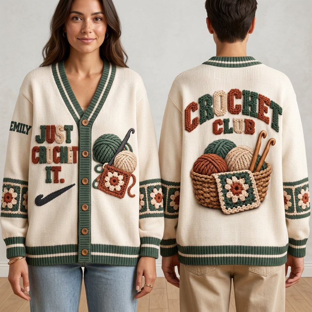 Personalized Just Crochet It Knitted Cardigan – Gift for Crochet Lovers - mockup 1