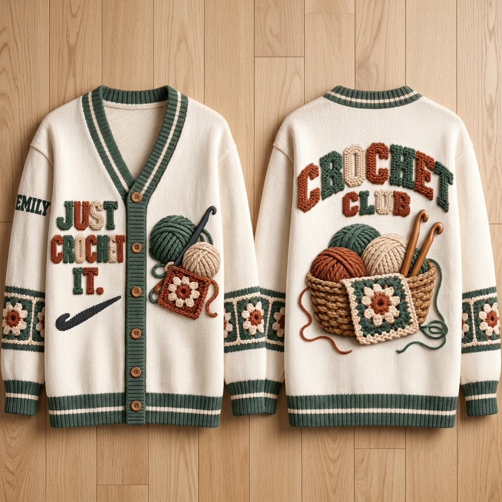 Personalized Just Crochet It Knitted Cardigan – Gift for Crochet Lovers - mockup 2