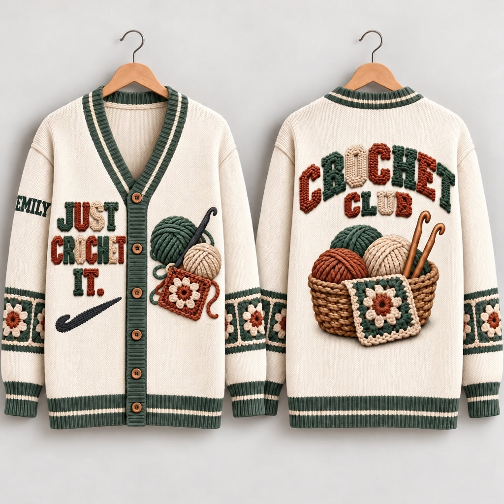 Personalized Just Crochet It Knitted Cardigan – Gift for Crochet Lovers - mockup 3