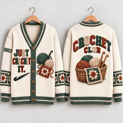 Personalized Just Crochet It Knitted Cardigan – Gift for Crochet Lovers - mockup 3