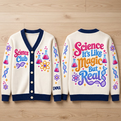 Personalized Science Teacher Knitted Cardigan - Science Club Gift for Women - mockup 2