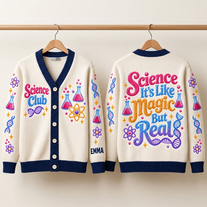 Personalized Science Teacher Knitted Cardigan - Science Club Gift for Women - mockup 3