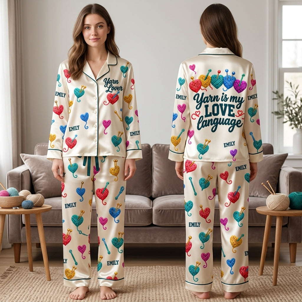 Personalized Yarn Lover Pijama Long Set – Custom Gift for Knitters & Crocheters - mockup 1