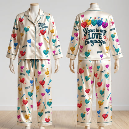 Personalized Yarn Lover Pijama Long Set – Custom Gift for Knitters & Crocheters - mockup 2