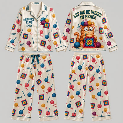 Personalized Crochet Club Cat Satin Pijama Long Set – Gift for Crochet Lovers - mockup 2
