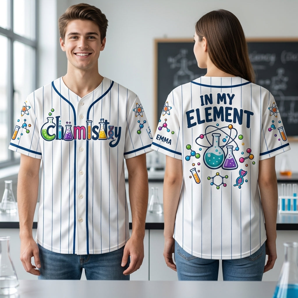 Personalized Chemistry Teacher Baseball Jersey - In My Element Science Gift - mockup 1
