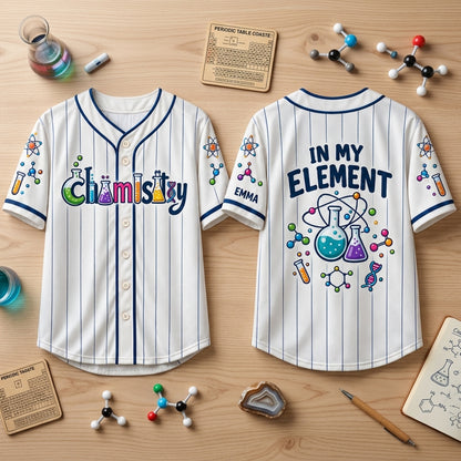 Personalized Chemistry Teacher Baseball Jersey - In My Element Science Gift - mockup 2