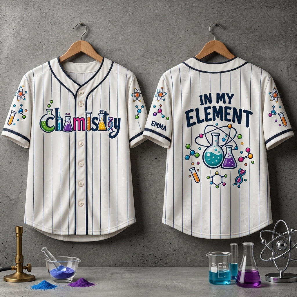 Personalized Chemistry Teacher Baseball Jersey - In My Element Science Gift - mockup 3