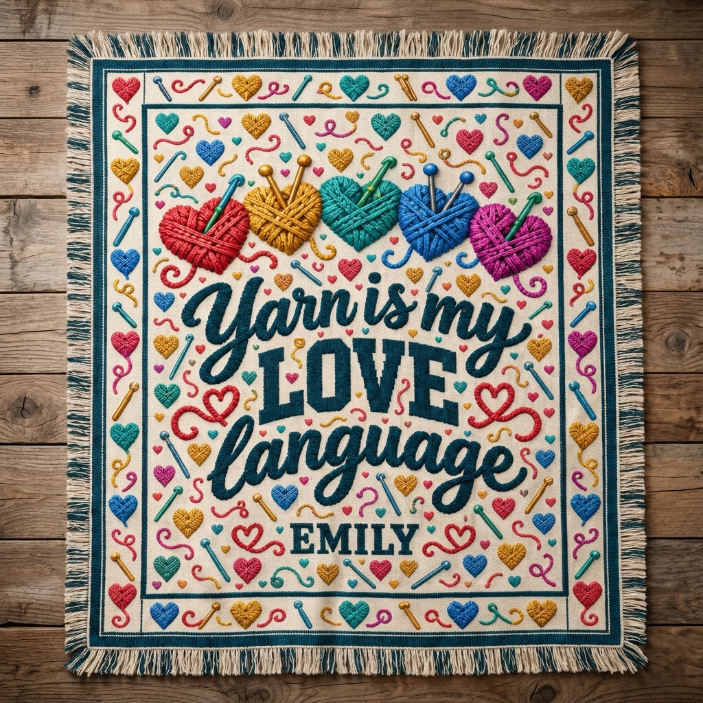 Personalized Yarn Is My Love Language Woven Blanket – Gift for Knitters - mockup 2