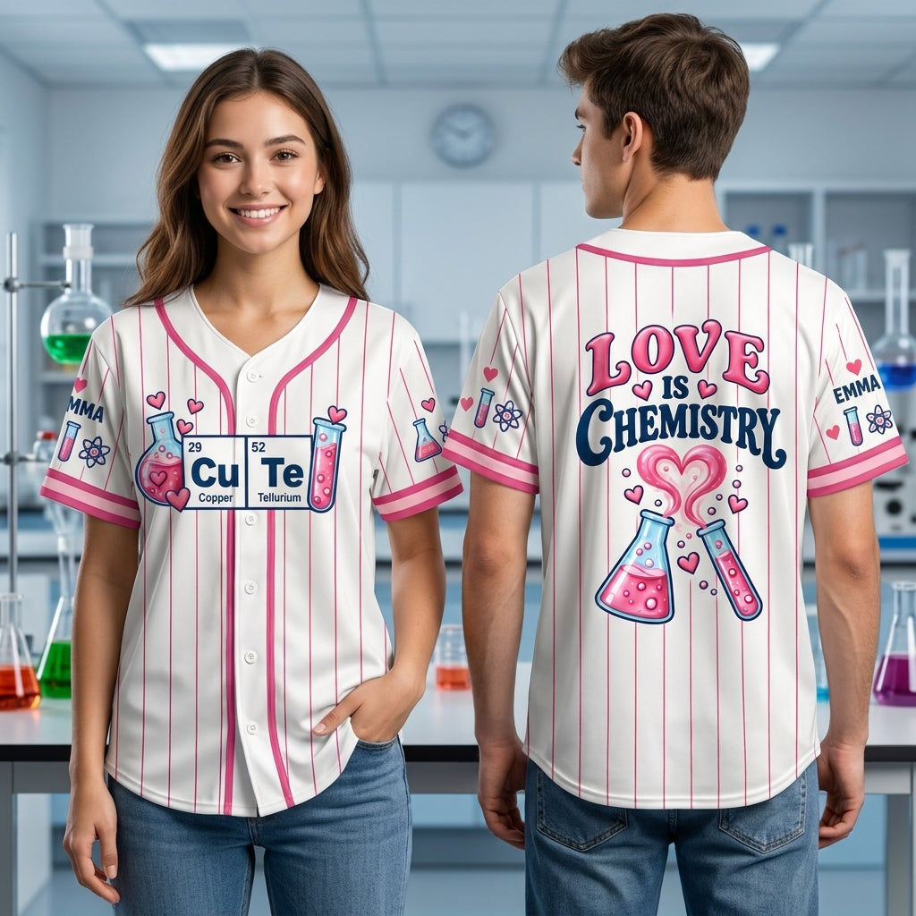 Personalized Chemistry Love Cu Te Baseball Jersey – Science Teacher Gift - mockup 1