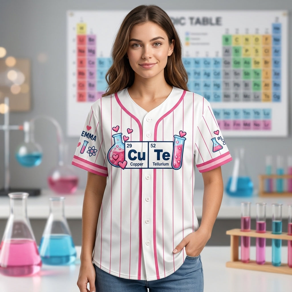 Personalized Chemistry Love Cu Te Baseball Jersey – Science Teacher Gift - mockup 2