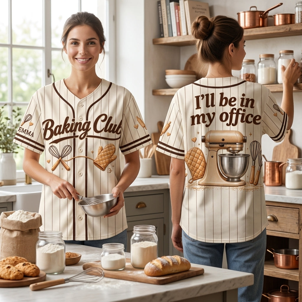 Personalized Baking Club Baseball Jersey – I'll Be In My Office Baker Gift - mockup 1