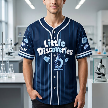 Custom Science Teacher Baseball Jersey - Enjoy The Little Things Microscope Design - mockup 2