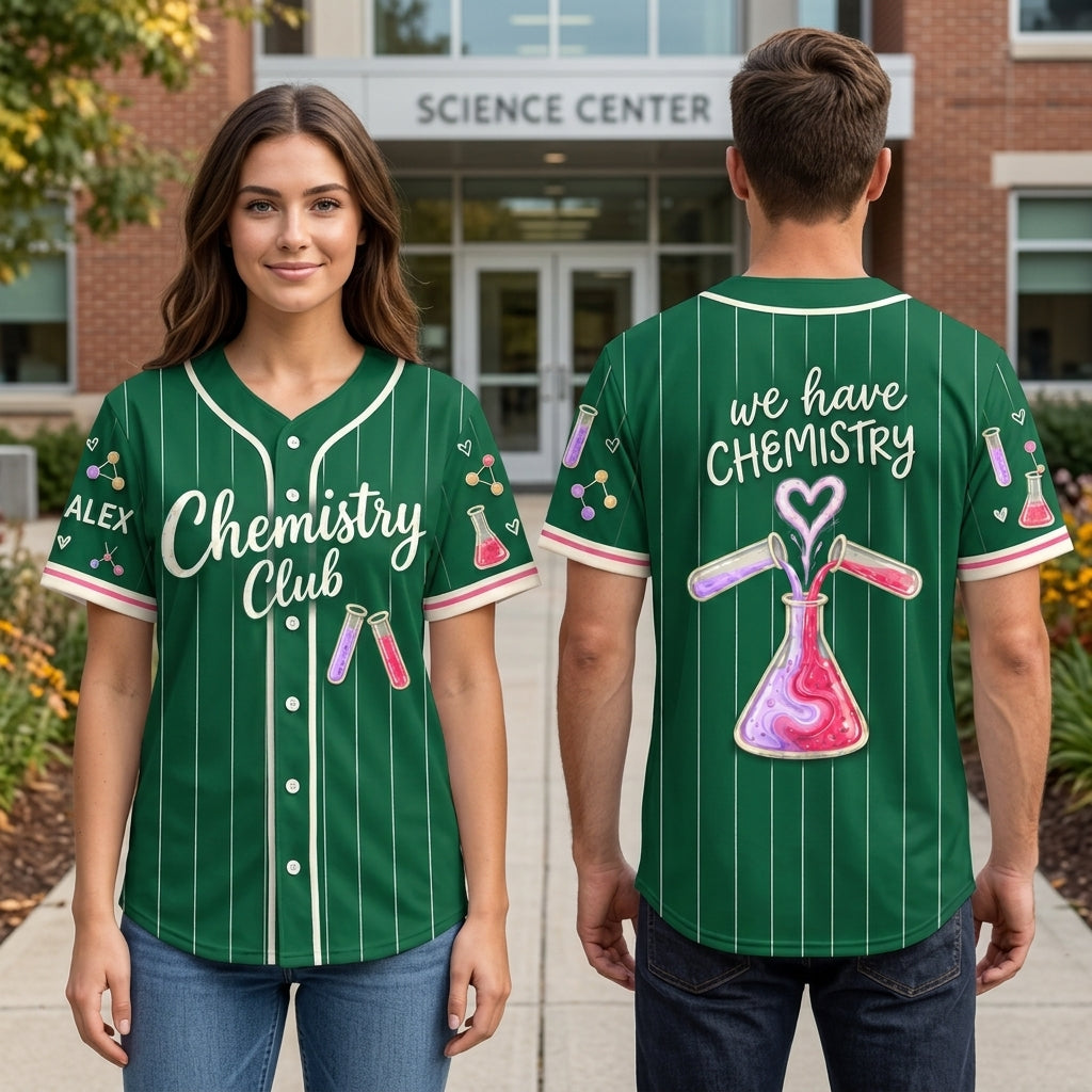 Personalized Chemistry Club Science Teacher Baseball Jersey – Green Pinstripe - mockup 1