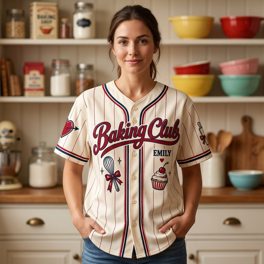 Personalized Baking Club Baseball Jersey – Funny Retro Baker Gift for Women - mockup 2