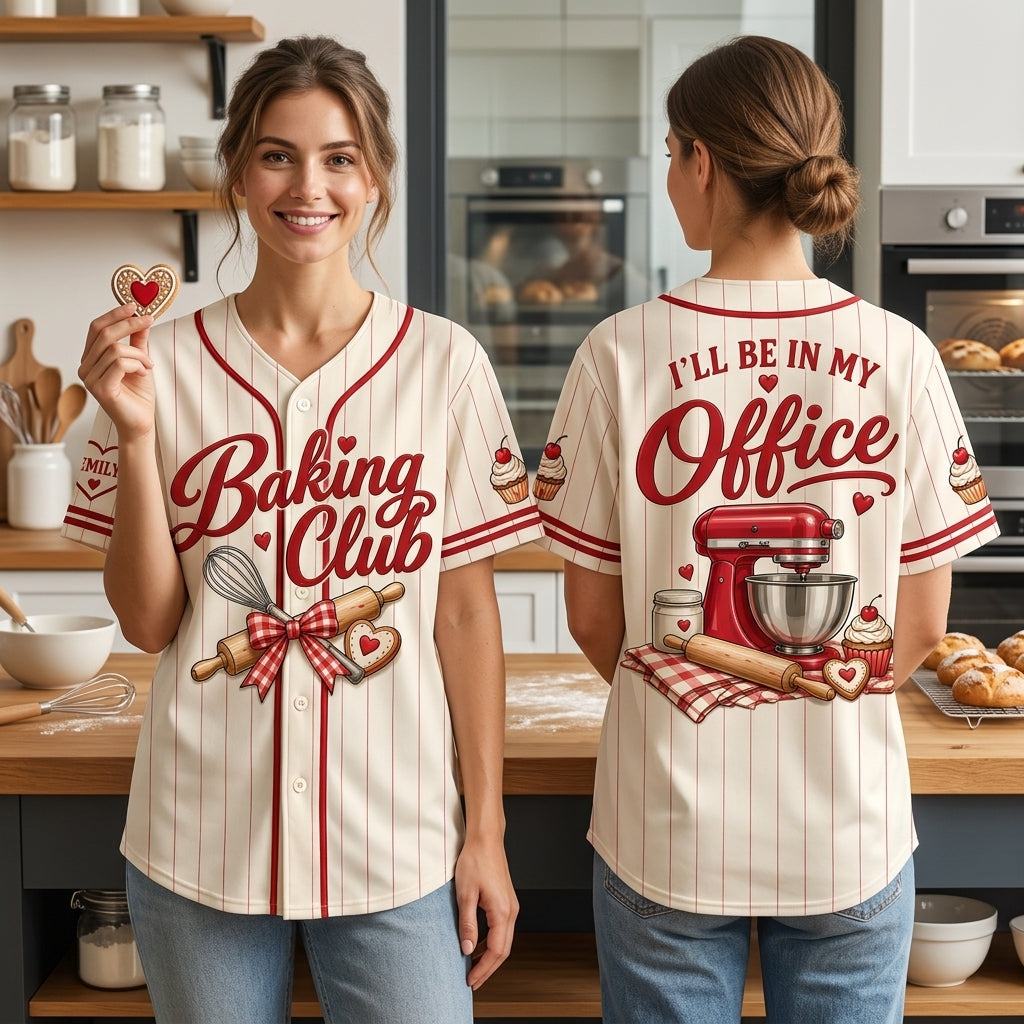 Personalized Baking Club Baseball Jersey - Custom I'll Be In My Office Baker Gift - mockup 1