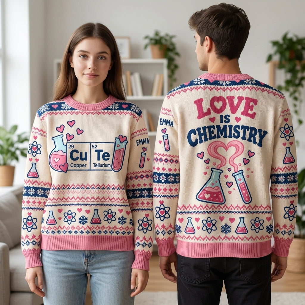 Personalized Cu Te Chemistry Lover Ugly Sweater – Science Teacher Gift - mockup 1