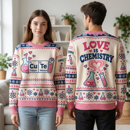 Personalized Cu Te Chemistry Lover Ugly Sweater – Science Teacher Gift - mockup 1