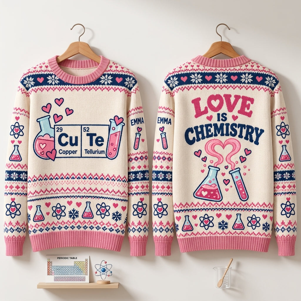 Personalized Cu Te Chemistry Lover Ugly Sweater – Science Teacher Gift - mockup 3
