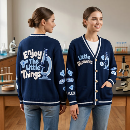 Personalized Science Teacher Knitted Cardigan - Custom Microbiology Biology Lab Gift - mockup 1