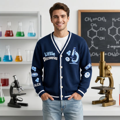 Personalized Science Teacher Knitted Cardigan - Custom Microbiology Biology Lab Gift - mockup 2
