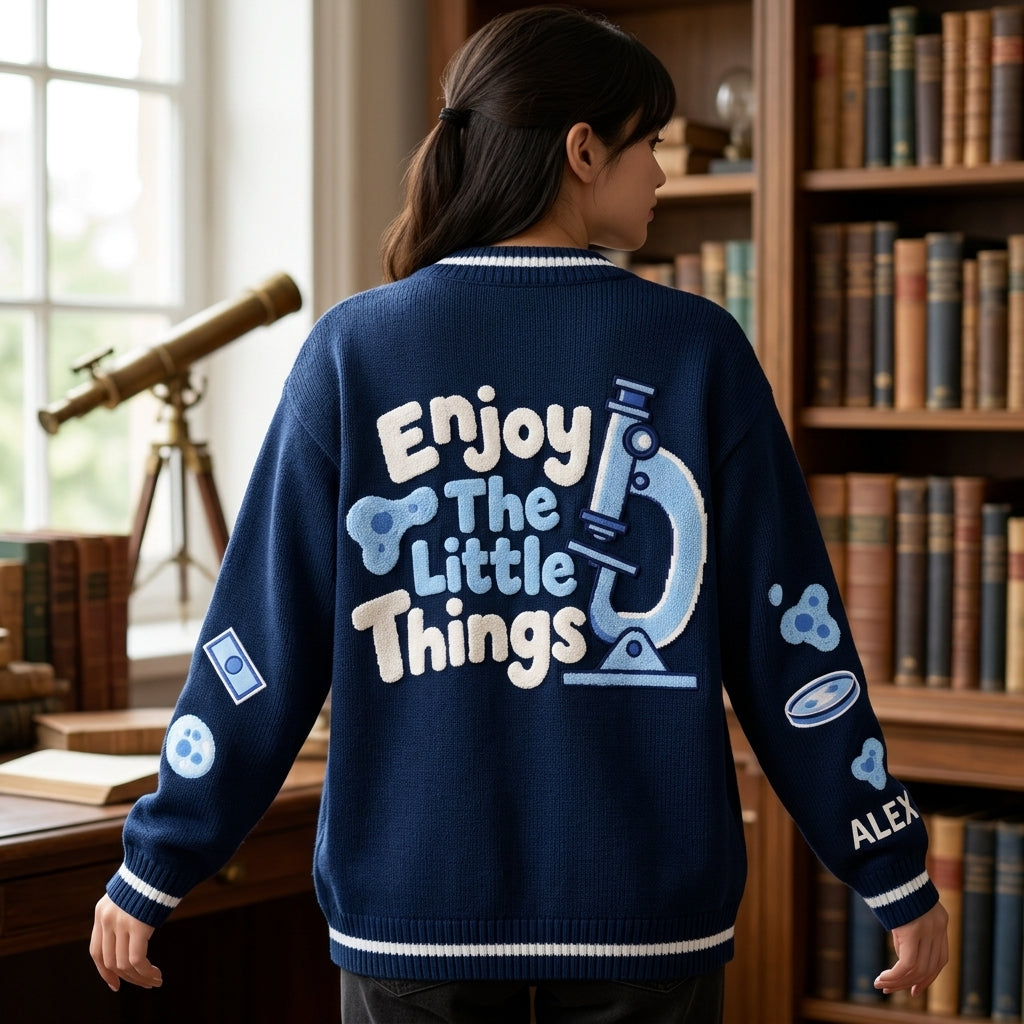 Personalized Science Teacher Knitted Cardigan - Custom Microbiology Biology Lab Gift - mockup 3