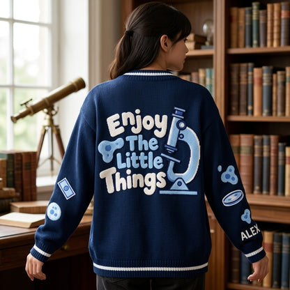 Personalized Science Teacher Knitted Cardigan - Custom Microbiology Biology Lab Gift - mockup 3