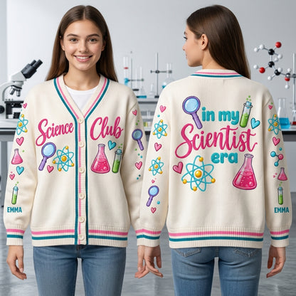 Custom Science Club In My Scientist Era Knitted Cardigan - Personalized STEM Gift - mockup 1