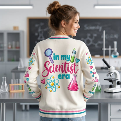 Custom Science Club In My Scientist Era Knitted Cardigan - Personalized STEM Gift - mockup 3