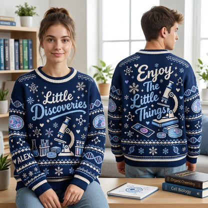 Personalized Little Discoveries Science Ugly Sweater – Gift for Biology Teachers - mockup 1